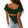image:imageLYANER Womens Puff Short Sleeve Y2k Crop Top  Summer Ruffle Off The Shoulder Tie Back Cute Cropped Blouse ShirtsDark Green