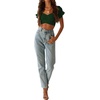 image:imageLYANER Womens Puff Short Sleeve Y2k Crop Top  Summer Ruffle Off The Shoulder Tie Back Cute Cropped Blouse ShirtsDark Green