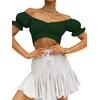 image:imageLYANER Womens Puff Short Sleeve Y2k Crop Top  Summer Ruffle Off The Shoulder Tie Back Cute Cropped Blouse ShirtsDark Green