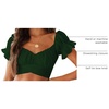 image:imageLYANER Womens Puff Short Sleeve Y2k Crop Top  Summer Ruffle Off The Shoulder Tie Back Cute Cropped Blouse ShirtsDark Green