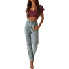 image:imageLYANER Womens Puff Short Sleeve Y2k Crop Top  Summer Ruffle Off The Shoulder Tie Back Cute Cropped Blouse ShirtsDark Red