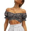 image:imageLYANER Womens Puff Short Sleeve Y2k Crop Top  Summer Ruffle Off The Shoulder Tie Back Cute Cropped Blouse ShirtsFloral Black