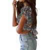 image:imageLYANER Womens Puff Short Sleeve Y2k Crop Top  Summer Ruffle Off The Shoulder Tie Back Cute Cropped Blouse ShirtsFloral Black