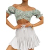 image:imageLYANER Womens Puff Short Sleeve Y2k Crop Top  Summer Ruffle Off The Shoulder Tie Back Cute Cropped Blouse ShirtsFloral Green