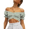 image:imageLYANER Womens Puff Short Sleeve Y2k Crop Top  Summer Ruffle Off The Shoulder Tie Back Cute Cropped Blouse ShirtsFloral Green