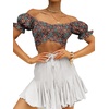 image:imageLYANER Womens Puff Short Sleeve Y2k Crop Top  Summer Ruffle Off The Shoulder Tie Back Cute Cropped Blouse ShirtsFloral Multi