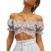 image:imageLYANER Womens Puff Short Sleeve Y2k Crop Top  Summer Ruffle Off The Shoulder Tie Back Cute Cropped Blouse ShirtsFloral Multicolored