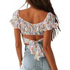 image:imageLYANER Womens Puff Short Sleeve Y2k Crop Top  Summer Ruffle Off The Shoulder Tie Back Cute Cropped Blouse ShirtsFloral Multicolored
