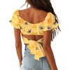 image:imageLYANER Womens Puff Short Sleeve Y2k Crop Top  Summer Ruffle Off The Shoulder Tie Back Cute Cropped Blouse ShirtsFloral Yellow