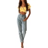 image:imageLYANER Womens Puff Short Sleeve Y2k Crop Top  Summer Ruffle Off The Shoulder Tie Back Cute Cropped Blouse ShirtsFloral Yellow
