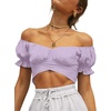 image:imageLYANER Womens Puff Short Sleeve Y2k Crop Top  Summer Ruffle Off The Shoulder Tie Back Cute Cropped Blouse ShirtsLavender