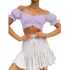 image:imageLYANER Womens Puff Short Sleeve Y2k Crop Top  Summer Ruffle Off The Shoulder Tie Back Cute Cropped Blouse ShirtsLavender