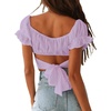 image:imageLYANER Womens Puff Short Sleeve Y2k Crop Top  Summer Ruffle Off The Shoulder Tie Back Cute Cropped Blouse ShirtsLavender