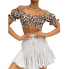 image:imageLYANER Womens Puff Short Sleeve Y2k Crop Top  Summer Ruffle Off The Shoulder Tie Back Cute Cropped Blouse ShirtsLeopard Beige