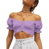 image:imageLYANER Womens Puff Short Sleeve Y2k Crop Top  Summer Ruffle Off The Shoulder Tie Back Cute Cropped Blouse ShirtsLight Purple