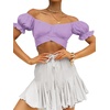 image:imageLYANER Womens Puff Short Sleeve Y2k Crop Top  Summer Ruffle Off The Shoulder Tie Back Cute Cropped Blouse ShirtsLight Purple