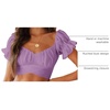 image:imageLYANER Womens Puff Short Sleeve Y2k Crop Top  Summer Ruffle Off The Shoulder Tie Back Cute Cropped Blouse ShirtsLight Violet