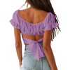 image:imageLYANER Womens Puff Short Sleeve Y2k Crop Top  Summer Ruffle Off The Shoulder Tie Back Cute Cropped Blouse ShirtsLight Violet
