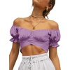 image:imageLYANER Womens Puff Short Sleeve Y2k Crop Top  Summer Ruffle Off The Shoulder Tie Back Cute Cropped Blouse ShirtsLight Violet