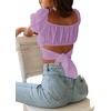 image:imageLYANER Womens Puff Short Sleeve Y2k Crop Top  Summer Ruffle Off The Shoulder Tie Back Cute Cropped Blouse ShirtsLight Violet