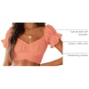 image:imageLYANER Womens Puff Short Sleeve Y2k Crop Top  Summer Ruffle Off The Shoulder Tie Back Cute Cropped Blouse ShirtsOrange