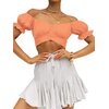 image:imageLYANER Womens Puff Short Sleeve Y2k Crop Top  Summer Ruffle Off The Shoulder Tie Back Cute Cropped Blouse ShirtsOrange