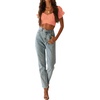 image:imageLYANER Womens Puff Short Sleeve Y2k Crop Top  Summer Ruffle Off The Shoulder Tie Back Cute Cropped Blouse ShirtsOrange