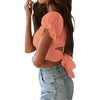 image:imageLYANER Womens Puff Short Sleeve Y2k Crop Top  Summer Ruffle Off The Shoulder Tie Back Cute Cropped Blouse ShirtsOrange
