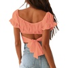 image:imageLYANER Womens Puff Short Sleeve Y2k Crop Top  Summer Ruffle Off The Shoulder Tie Back Cute Cropped Blouse ShirtsOrange