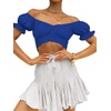 image:imageLYANER Womens Puff Short Sleeve Y2k Crop Top  Summer Ruffle Off The Shoulder Tie Back Cute Cropped Blouse ShirtsRoyal Blue