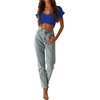 image:imageLYANER Womens Puff Short Sleeve Y2k Crop Top  Summer Ruffle Off The Shoulder Tie Back Cute Cropped Blouse ShirtsRoyal Blue