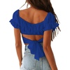 image:imageLYANER Womens Puff Short Sleeve Y2k Crop Top  Summer Ruffle Off The Shoulder Tie Back Cute Cropped Blouse ShirtsRoyal Blue