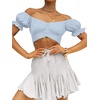 image:imageLYANER Womens Puff Short Sleeve Y2k Crop Top  Summer Ruffle Off The Shoulder Tie Back Cute Cropped Blouse ShirtsSky Blue