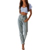 image:imageLYANER Womens Puff Short Sleeve Y2k Crop Top  Summer Ruffle Off The Shoulder Tie Back Cute Cropped Blouse ShirtsSky Blue