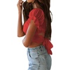 image:imageLYANER Womens Puff Short Sleeve Y2k Crop Top  Summer Ruffle Off The Shoulder Tie Back Cute Cropped Blouse ShirtsSolid Red