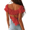 image:imageLYANER Womens Puff Short Sleeve Y2k Crop Top  Summer Ruffle Off The Shoulder Tie Back Cute Cropped Blouse ShirtsSolid Red