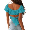 image:imageLYANER Womens Puff Short Sleeve Y2k Crop Top  Summer Ruffle Off The Shoulder Tie Back Cute Cropped Blouse ShirtsTurquoise