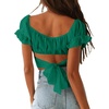 image:imageLYANER Womens Puff Short Sleeve Y2k Crop Top  Summer Ruffle Off The Shoulder Tie Back Cute Cropped Blouse ShirtsTurquoise Green