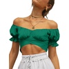 image:imageLYANER Womens Puff Short Sleeve Y2k Crop Top  Summer Ruffle Off The Shoulder Tie Back Cute Cropped Blouse ShirtsTurquoise Green