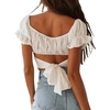 image:imageLYANER Womens Puff Short Sleeve Y2k Crop Top  Summer Ruffle Off The Shoulder Tie Back Cute Cropped Blouse ShirtsWhite