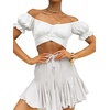 image:imageLYANER Womens Puff Short Sleeve Y2k Crop Top  Summer Ruffle Off The Shoulder Tie Back Cute Cropped Blouse ShirtsWhite