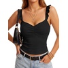 image:imageLYANER Womens Ribbed Knit Cute Tank Tops  Summer Sweetheart Neck Ruffle Strap Ruched Sleeveless Slim Fitted Cami TopBlack