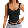image:imageLYANER Womens Ribbed Knit Cute Tank Tops  Summer Sweetheart Neck Ruffle Strap Ruched Sleeveless Slim Fitted Cami TopBlack