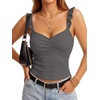 image:imageLYANER Womens Ribbed Knit Cute Tank Tops  Summer Sweetheart Neck Ruffle Strap Ruched Sleeveless Slim Fitted Cami TopDark Gray