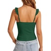 image:imageLYANER Womens Ribbed Knit Cute Tank Tops  Summer Sweetheart Neck Ruffle Strap Ruched Sleeveless Slim Fitted Cami TopDark Green