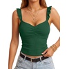 image:imageLYANER Womens Ribbed Knit Cute Tank Tops  Summer Sweetheart Neck Ruffle Strap Ruched Sleeveless Slim Fitted Cami TopDark Green