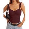image:imageLYANER Womens Ribbed Knit Cute Tank Tops  Summer Sweetheart Neck Ruffle Strap Ruched Sleeveless Slim Fitted Cami TopDark Red