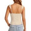 image:imageLYANER Womens Ribbed Knit Cute Tank Tops  Summer Sweetheart Neck Ruffle Strap Ruched Sleeveless Slim Fitted Cami TopKhaki