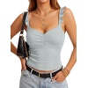 image:imageLYANER Womens Ribbed Knit Cute Tank Tops  Summer Sweetheart Neck Ruffle Strap Ruched Sleeveless Slim Fitted Cami TopLight Blue