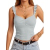 image:imageLYANER Womens Ribbed Knit Cute Tank Tops  Summer Sweetheart Neck Ruffle Strap Ruched Sleeveless Slim Fitted Cami TopLight Blue